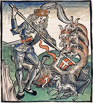 Brant: Saint fighting against a seven-headed dragon