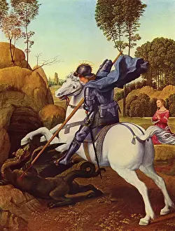 Defeating: Saint George and the Dragon, by Raphael