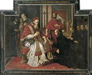 Loyola: Saint Ignacius of Loyola (kneeling) presenting