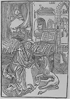 Vulgate: Saint Jerome, theologian, with a lion in his cell