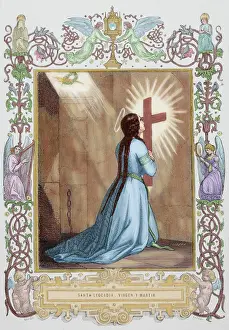 Kneel: Saint Leocadia. 3rd-4th centuries. Colored engraving