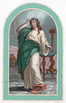 Magdalene: Saint Mary Magdalene. Engraving. Colored