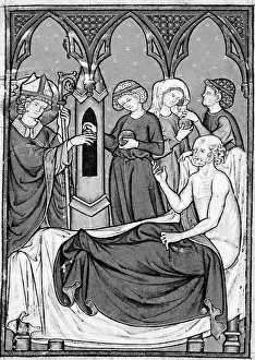 Illustrates: Saint Nicholas treating a patient, 13th century
