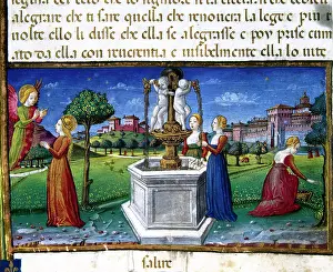 Archangel: Saint Raphael the Archangel visits to Mary. Codex of Predis