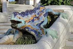 Salamander fountain, Park Guell, Barcelona, Catalonia, Spain