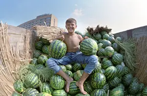 Astrakhan: Sale of watermelons, 1993