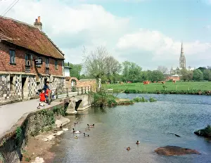 Harnham: Salisbury Cathedral from Harnham Mill, Salisbury