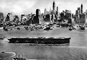 Refit: Salvaged Luxury Liner Normandie, New York Harbour, Novembe