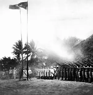 Colonies: A salvo at the flag hoisting on Samoa