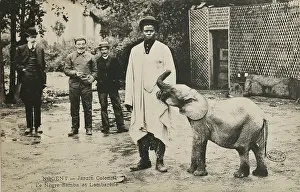 Lambarene: Samba with elephant, 1907 Colonial Exhibition