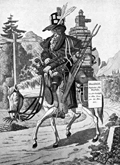 Venders: The sample rider - Blueshield and his wares, 19th century