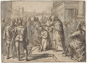 Mander: Samuel Annointing David; verso: sketch of two