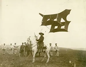 Kites: Samuel Cody on horseback with one of his man-lifting kite