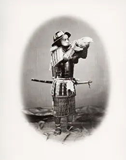 Conch: Samurai in armour with conch shell, Japan