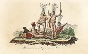 Bushmen: San men armed for a hunting expedition
