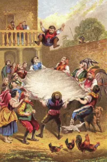 Tossed: Sancho Panza is tossed in a blanket
