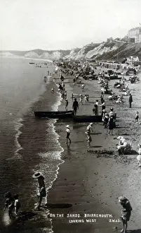 Holidaying: On the Sands - Bournemouth Beach, Dorset - view looking west