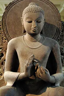 Sandstone: Sandstone figure of the seated Buddha. 5th century. Sarnath