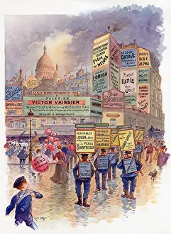 Sacre: Sandwichmen in La Place du Delta, Paris