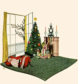 Santas: Santa Asleep on Carpet