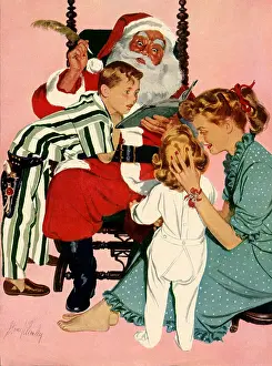 Pajamas: Santa with Boy, Girl, Mom