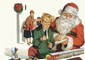 Yuletide: Santa and Boy looking at Toys