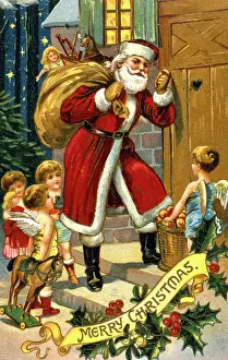 Doorstep: Santa and cherubs on a Christmas card