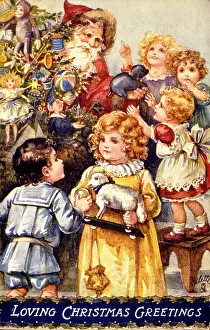 Retrographics Limited: Santa and children with Christmas tree