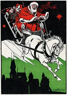 Sleigh: Santa Claus and sleigh pulled by white horse