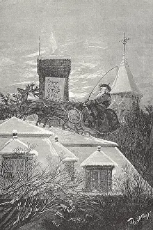 Yule: Santa Claus in Sleigh on Rooftop