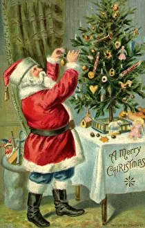Decorates: Santa Decorates Small Christmas Tree