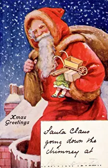 Retrographics Limited: Santa going down a chimney on a Christmas card