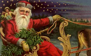 Rein: Santa Holding Tree in Sleigh
