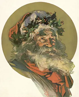 Leyendecker: Santa with Holly Wreath