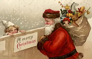 Clapsaddle: Santa Looks over Wall at Child in White