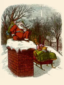Nast: Santa sitting on Chimney Top