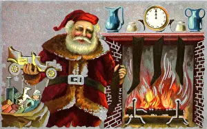Stuffs: Santa Stuffs Stocking by Fireplace