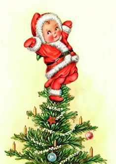 Helper: Santa-suited baby on top of the Christmas tree