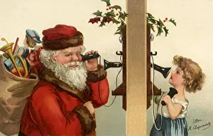 Clapsaddle: Santa talks to Girl on Phone