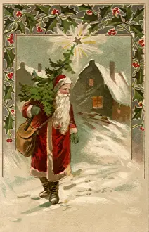 Radiating: Santa Walking with Tree in Snow