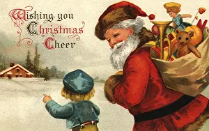 Clapsaddle: Santa Walks in Snow with Child