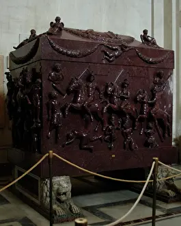 Cupid: The sarcophagus of Helena. Red porphyry. 4th century. Carved