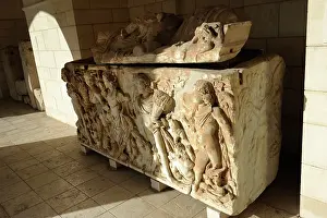Sarcophagus: Sarcophagus, marble. Tel Turmus. Roman period. 3rd century A
