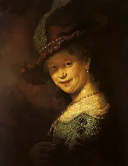 Plumed: Saskia Smiling with a Plumed Hat, by Rembrandt