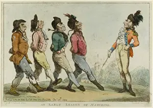 Satirical cartoon, An Early lesson of Marching