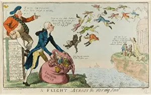 Cruikshank: Satirical cartoon, A Flight across the Herring Pool
