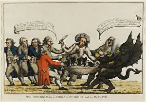 1788: Satirical cartoon, The Struggle, for a Bengal Butcher