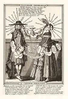 Hachette: Satirical engraving of the Eternal Masquerade, 18th century