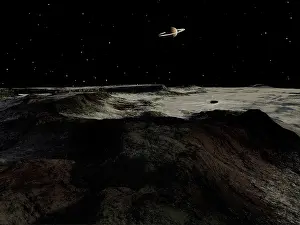 Satellites: Saturn seen from the surface of its moon, Iapetus