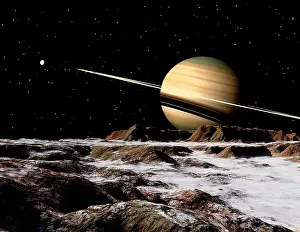 Satellites: Saturn seen from the surface of its moon, Rhea